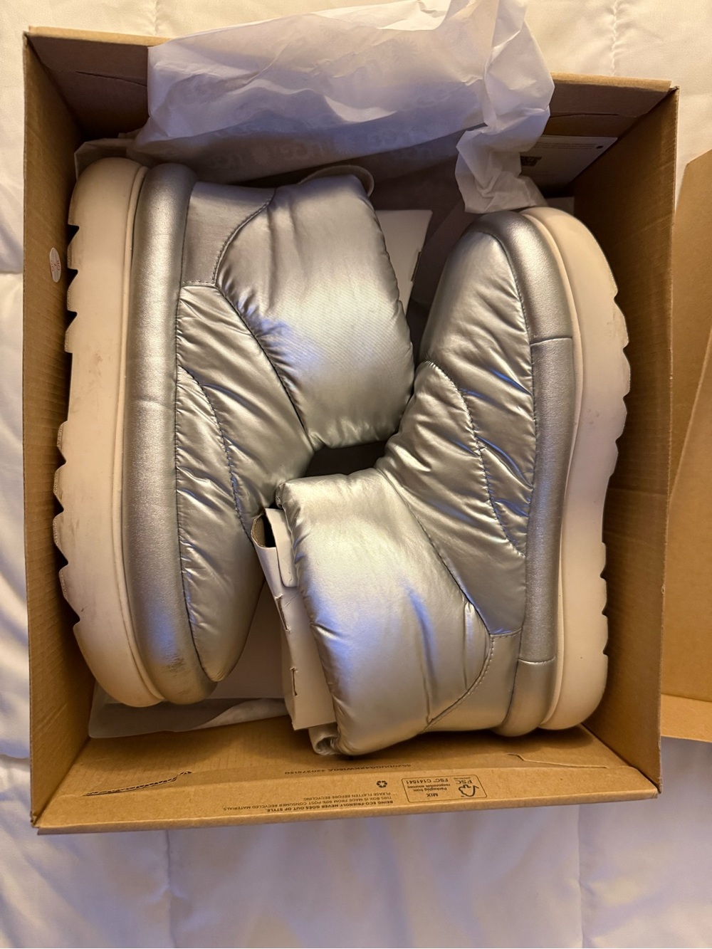 UGG Metallic Silver Puffer Snow Boots